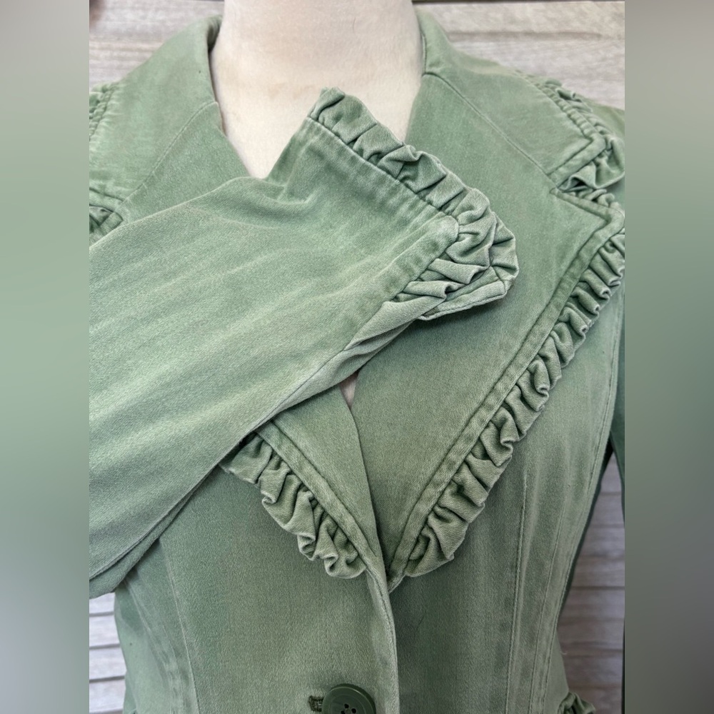 INC Women’s SZ S Vintage Cropped Blazer w/Ruffled Collar/Pockets/Cuffs LightSage - Picture 6 of 16